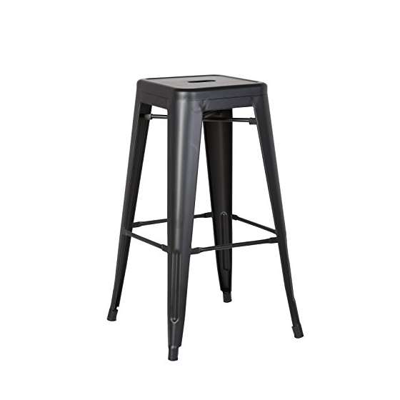 Backless Metal Barstool, Matte Black, 24 -Inch, Se