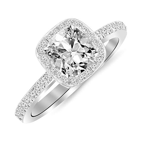 1 Carat T.W. 14K White Gold Classic Halo Style Cus