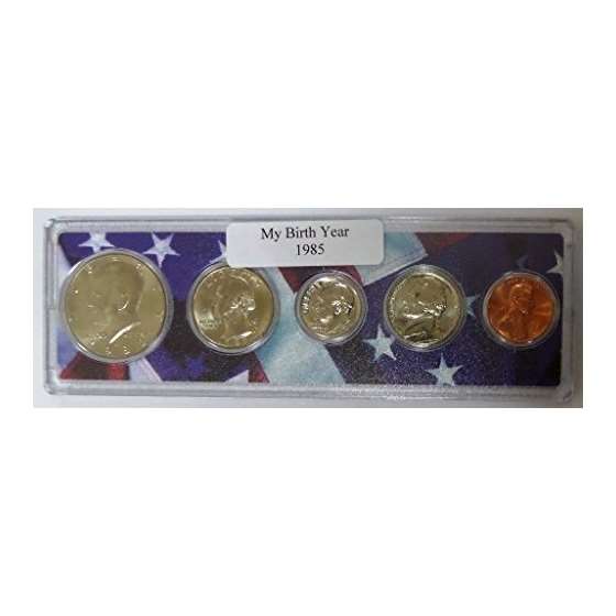 1985-5 Coin Birth Year Set In American Flag Holder