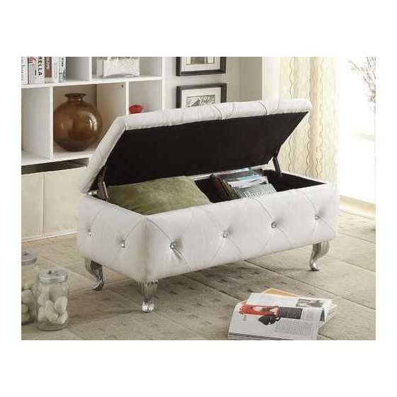 White Crystal Tufted Storage Bench