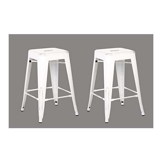 Backless Distressed Metal Barstool, White 24 -In-3