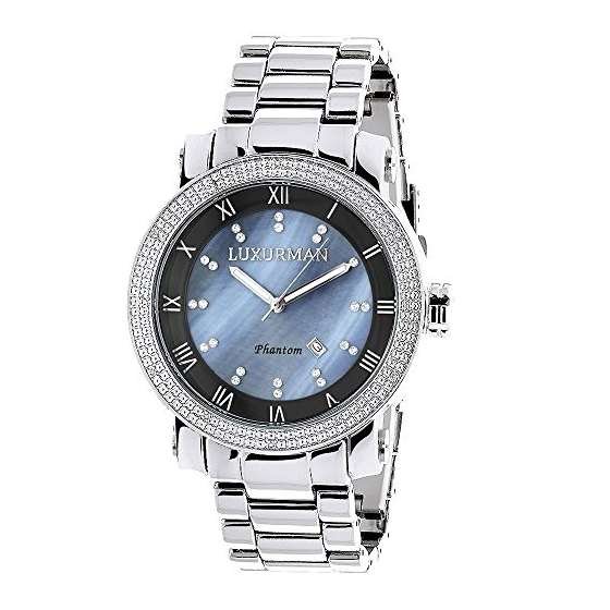 Mens Diamond Watch 0.12Ct Blue MOP