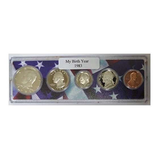 1983-5 Coin Birth Year Set In American Flag Holder