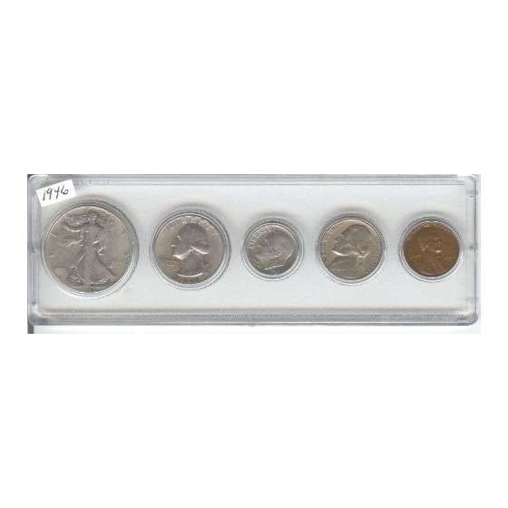 1946 BIRTH YEAR COIN SET, 5 COINS TOTAL, SILVER HA