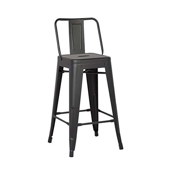 Metal Barstool With Back, Matte Black, 30 -Inch, S
