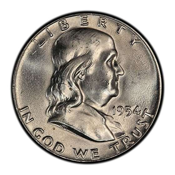 1954 D Franklin 90 Silver Half Dollar Brilliant Un