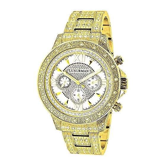 Iced Out Mens Watch With Diamond Band 1.25Ct Yello