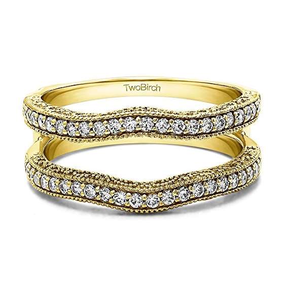 10K Gold Man Made Diamonds Contour Ring Guard Vint