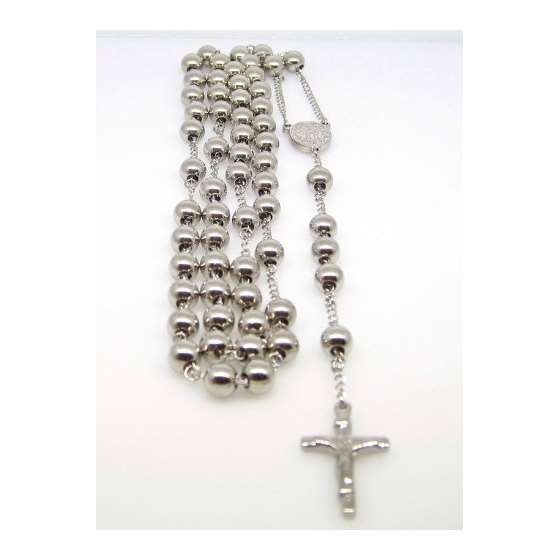 Mens Stainless Steel Silver Tone Rosary Chain Neck