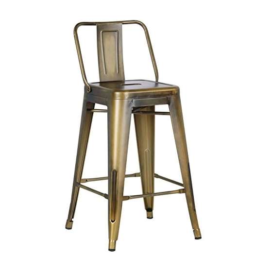 Metal Barstool With Back, Vintage Brass, 24 -Inch,