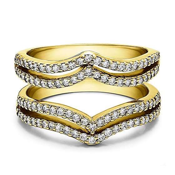 14K Gold 0.5 Ct Twt Double Row Chevron Style Ring