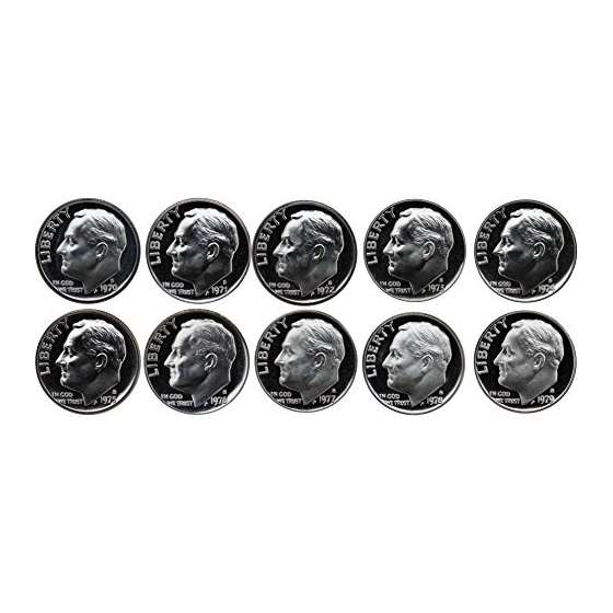 1970-1979 S Roosevelt Dimes Gem Proof Run 10 Coins
