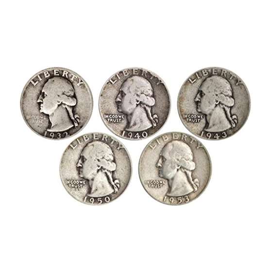 Count Of 5-90 Silver Washington Quarters Fine