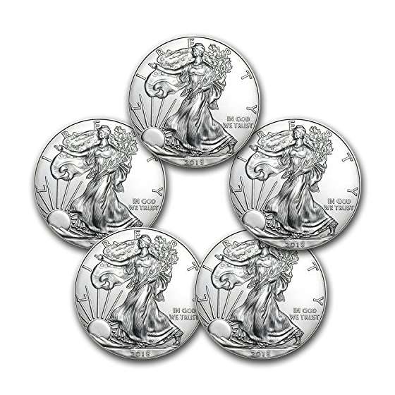 2018 1 Oz Silver American Eagle Coins BU Lot Of 5