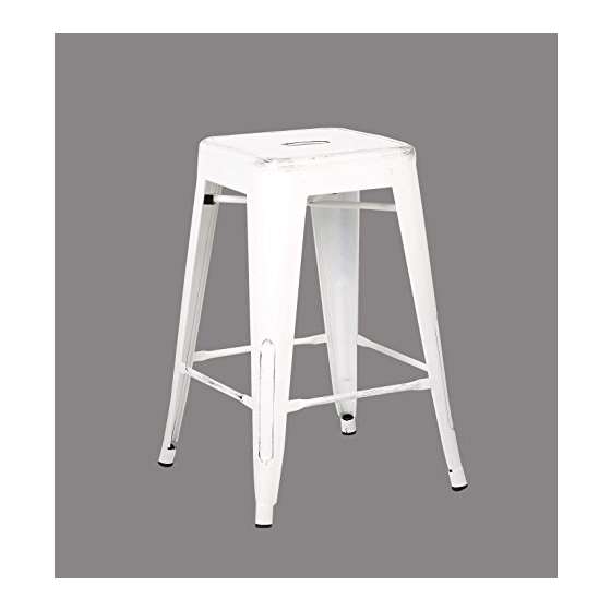 Backless Distressed Metal Barstool, White 24 -Inch